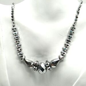 Vintage Faceted Silver Color Beaded Necklace, Cascade Cluster of Beads